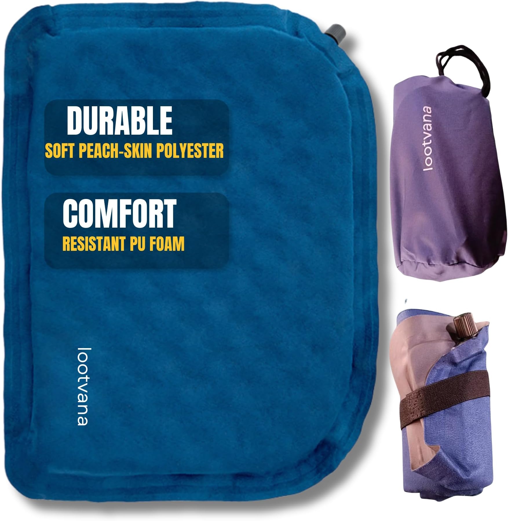 Inflatable Airplane Seat Cushion for Long Flights – Self-Inflating Travel Seat Pad for Pressure Relief, Portable Foldable Cushion for Air Travel, Camping & Stadium (Blue)