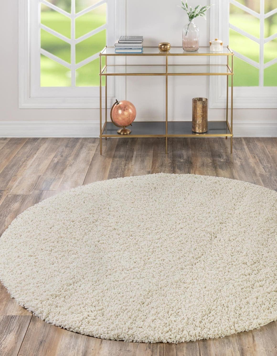 Unique Loom Solid Shag Collection Area Rug (5' 3" Round, Pure Ivory)