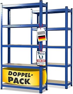 KARAT Schwerlastregal, 2er Set - Steckregal, Kellerregal, Lagerregal - 5 verstellbare Böden (Blau, 50 x 100 x 200 cm)
