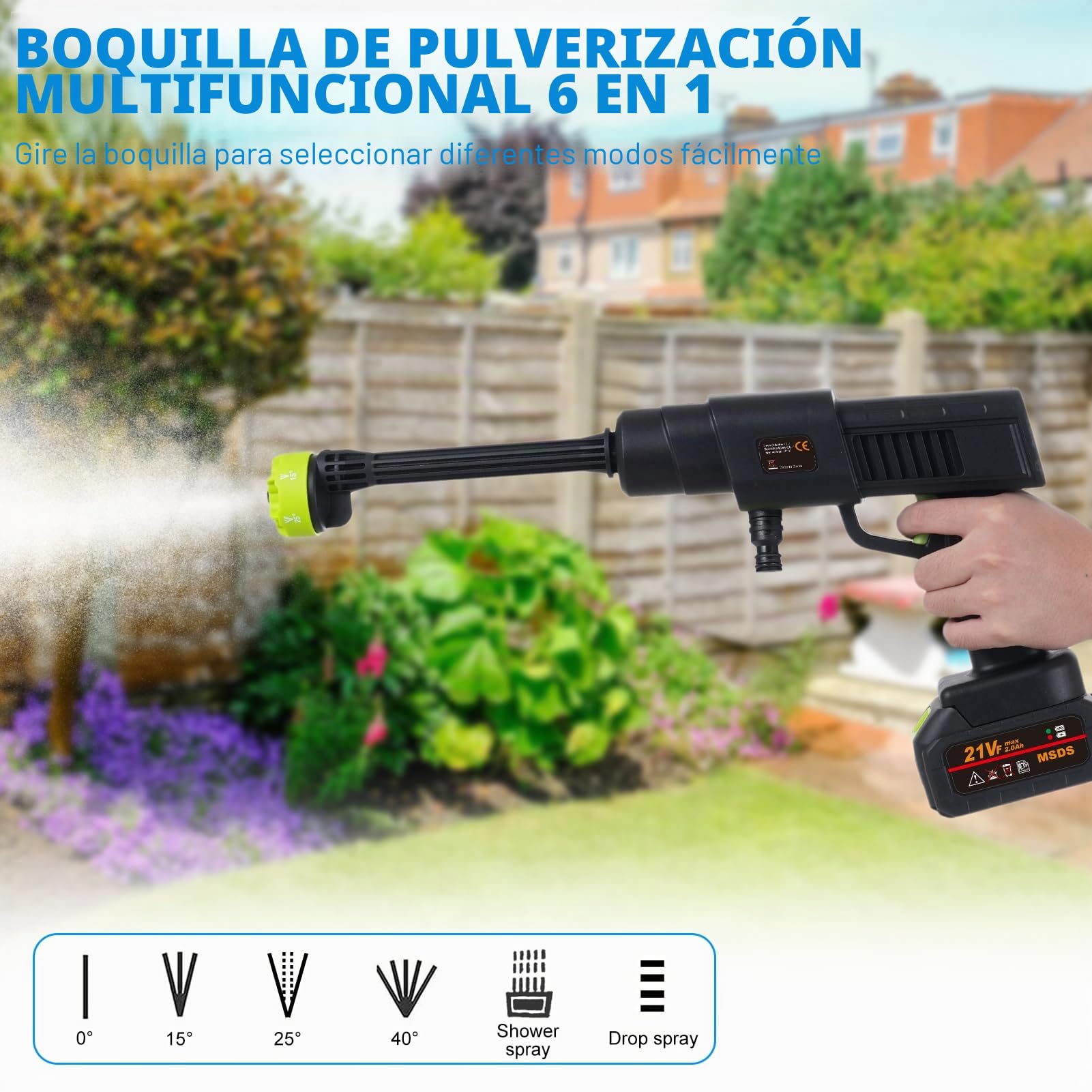 Shkalacar 21 V limpiador de alta presión con batería, pistola de limpieza a presión manual con 1 batería, batería incluida, con boquilla 6-en-1, rociador de espuma portátil para regar, limpiar, lavar