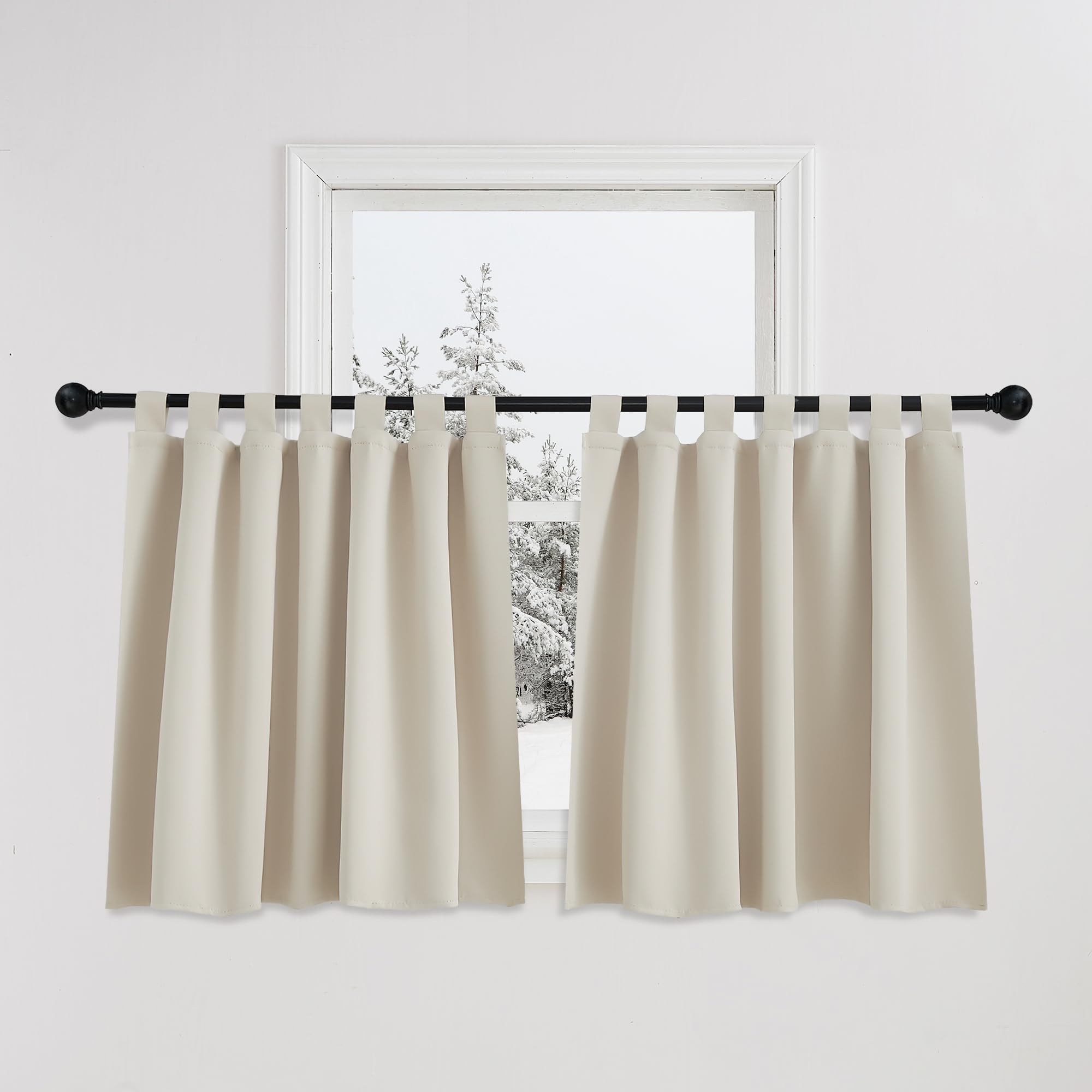 PONY DANCE Tende Termiche Isolanti per Interni 2 Pezzi L 140 x A 90 cm Tenda Cucina Corte con Passanti Curtains Oscuranti per Finestra Piccole, Beige Chiaro