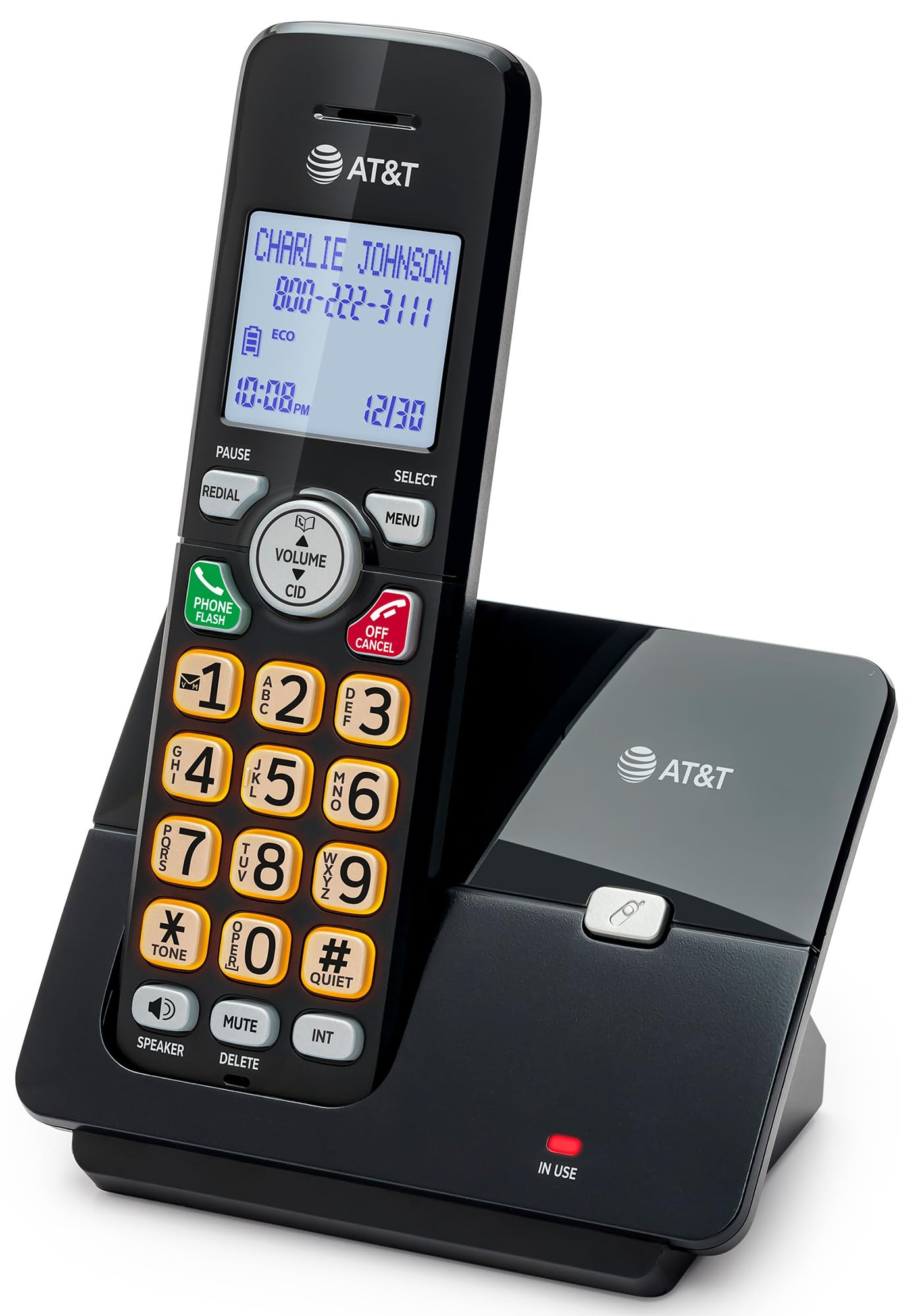 AT&T - Teléfono Fijo de 1 Auricular con identificador de Llamadas/Llamada en Espera, teléfono inalámbrico DECT 6.0 Full-Duplex Handset Altavoz, Teclado retroiluminado y visualización, Modo silencioso