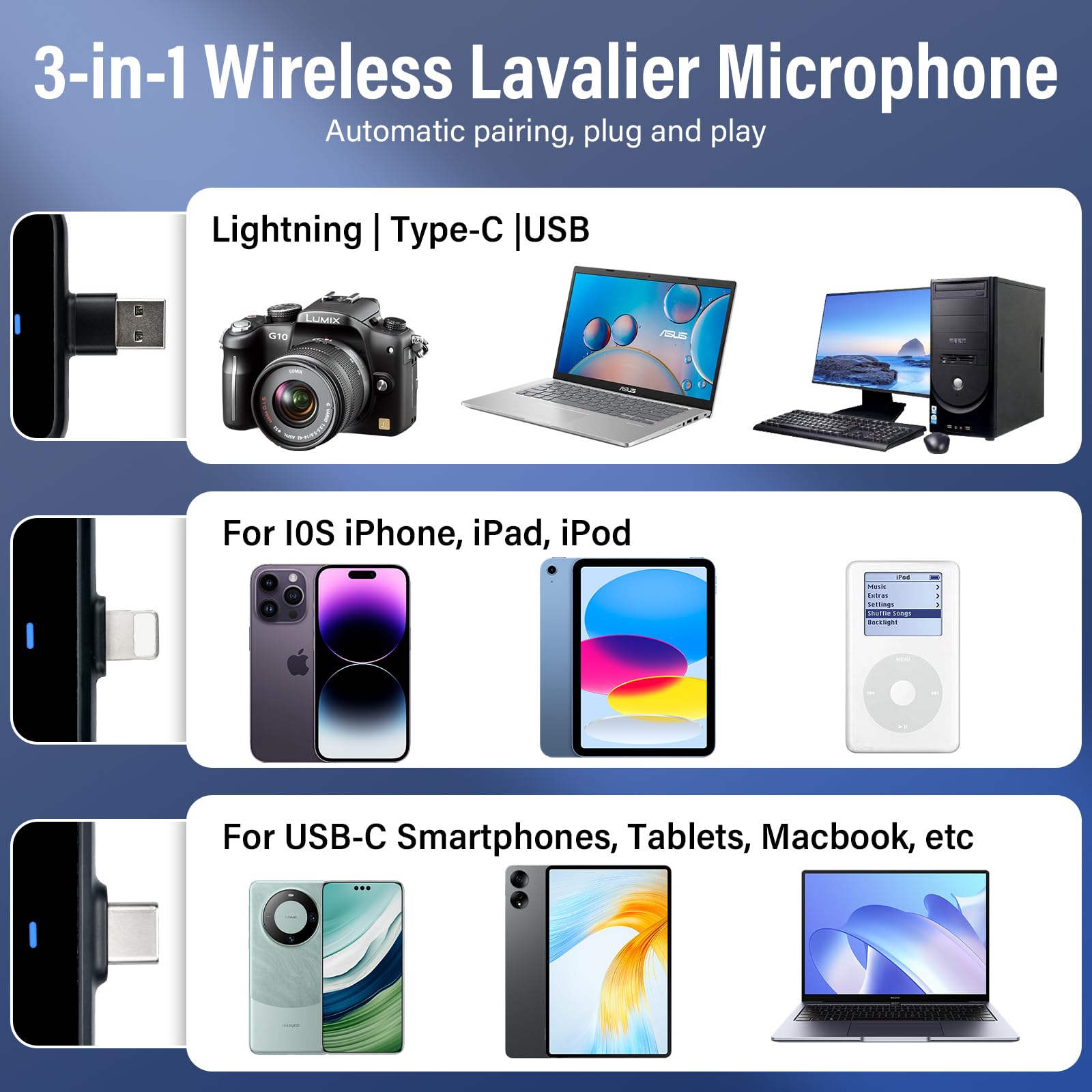Microfono Lavalier Wireless,Mini Microfono Vlog con Display Digitale, Custodia di Ricarica,Cancellazione del Rumore,Microfono Wireless Lavalier 3 in 1 per La Registrazione Video (Giallo)