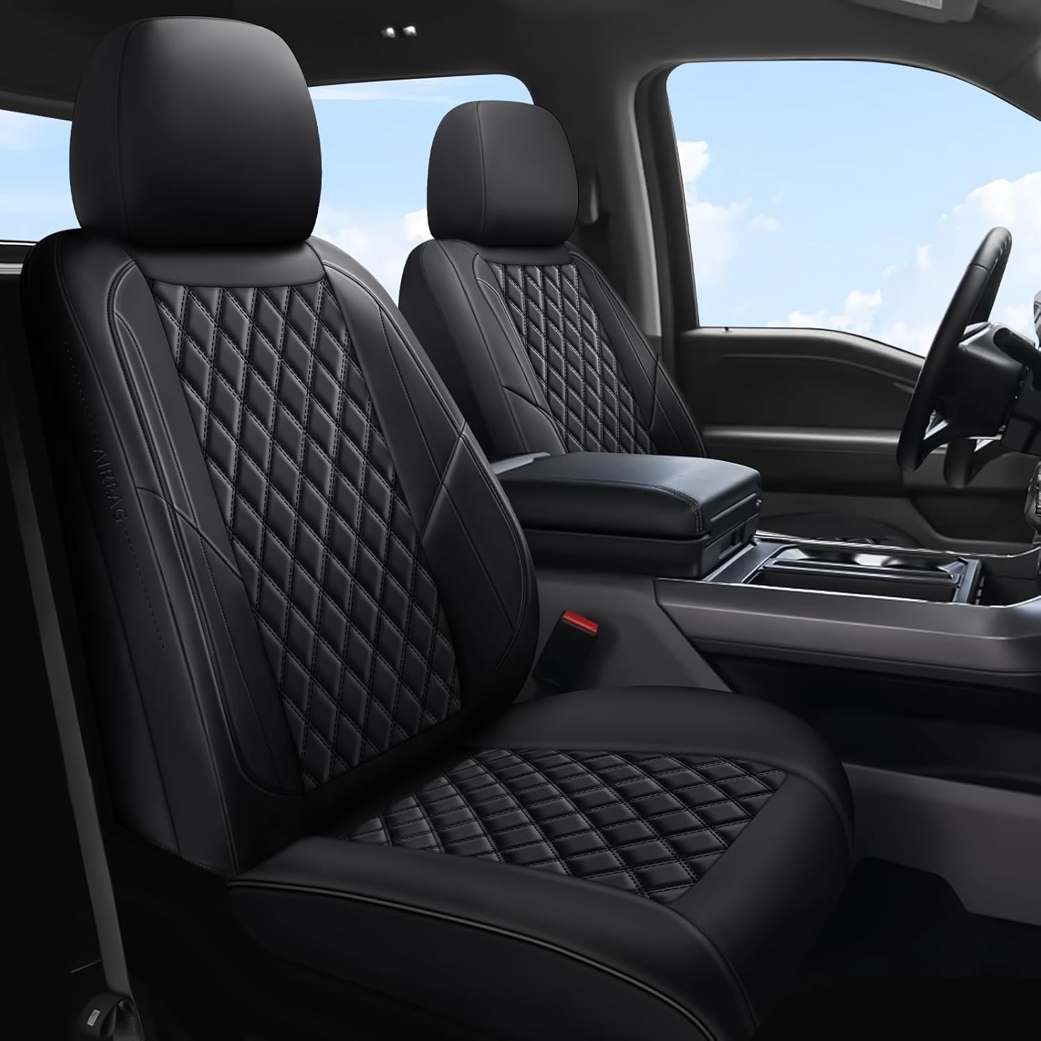 F150 Seat Covers Front Pair, Custom Ford F150 Truck Seat Cover Fit for 2015-2025 F150 and 2017-2025 F250 F350 F450 Super Duty Crew Cab XL XLT Lariat King Ranch Platinum (Black, Front Pair(2 seats))