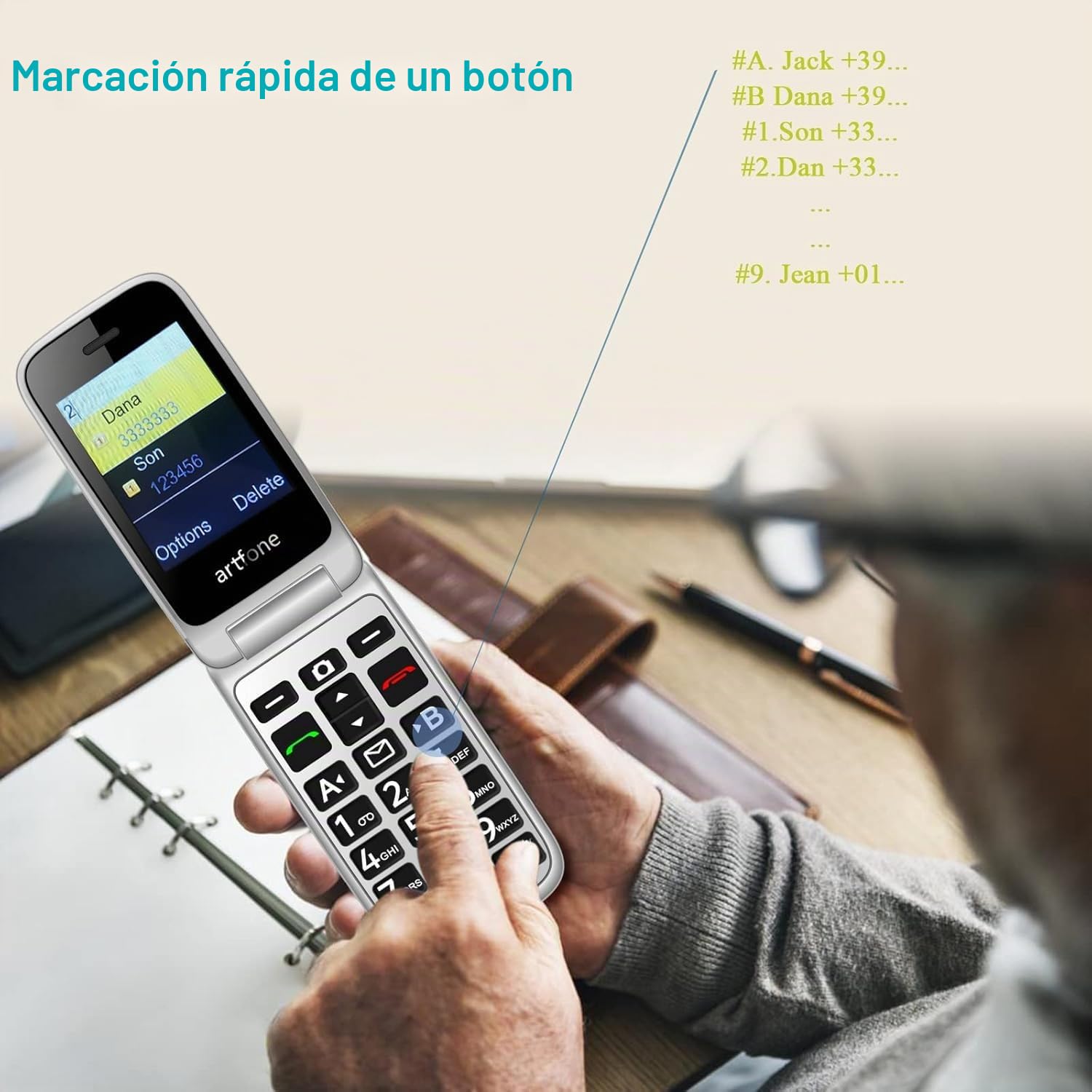 artfone G6 Rojo - 4G Teléfono Móvil para Mayores丨Tapa y Teclas Grandes丨Teléfono móvil de Tapa para Mayores丨Doble Pantalla丨Llamada Rápida丨Base de Carga丨Cámara丨Botón SOS丨Batería 1300mAh丨USB-C丨Bluetooth