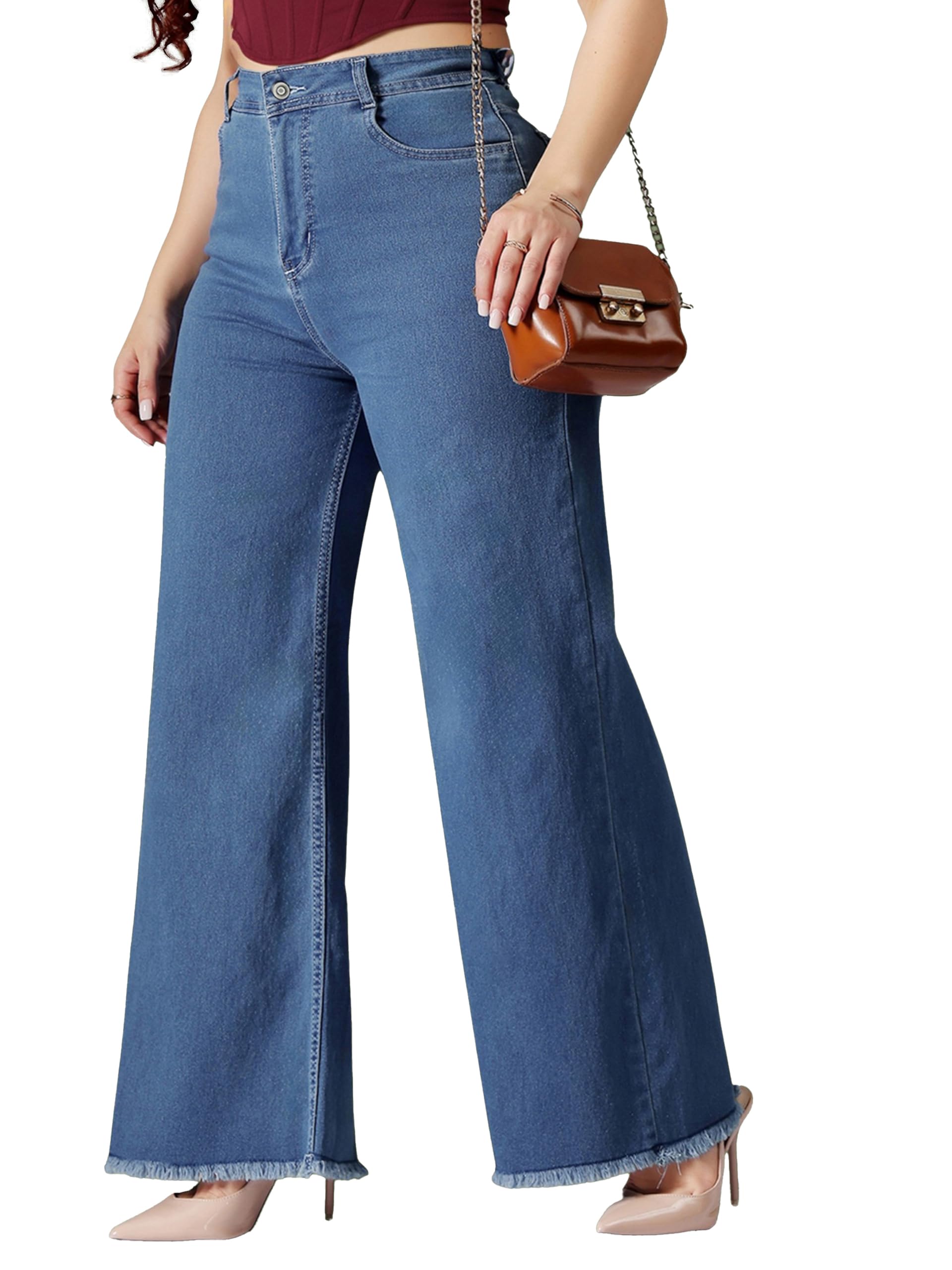 miss chase a+ Women's Wide Leg High Rise Regular-Length Stretchable Denim Jeans-picture-27