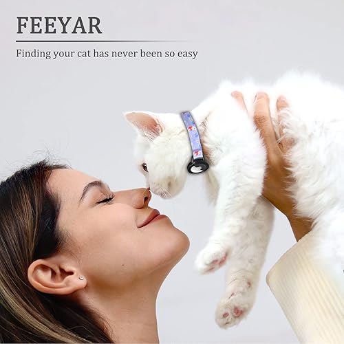 Miniatura 6 de FEEYAR - Collar para gatos AirTag mejorado, collar de gato con GPS integrado con soporte para AirTag y campana púrpura, banda elástica de seguridad,
