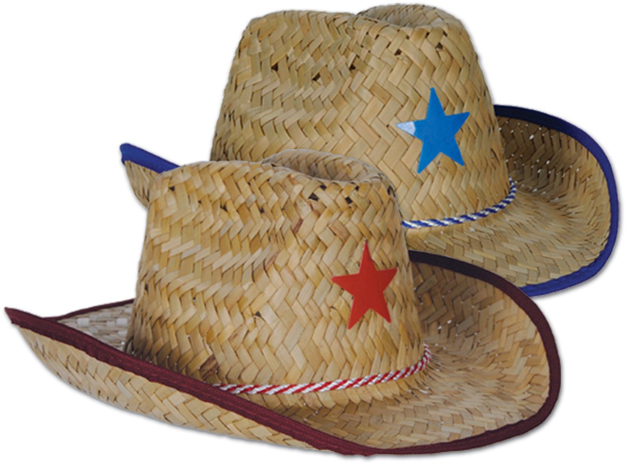 Child's Assorted Color Red Blue Star Farm Woven Cowboy Hat Costume Accessory