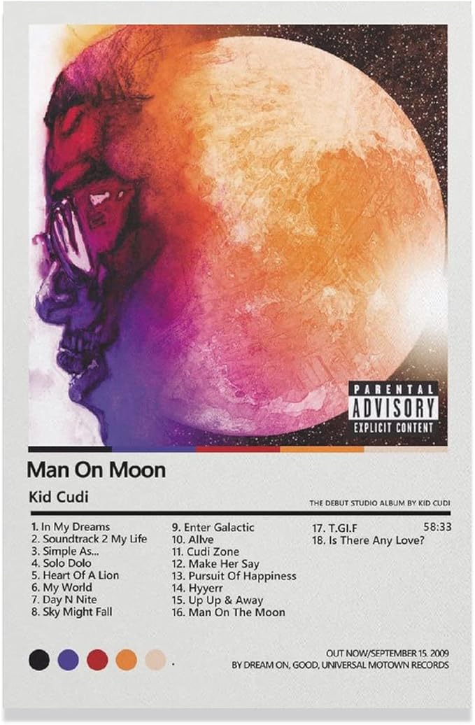 Amazon Com Music Poster Man On The Moon By Kid Cudi Room Aesthetics Canvas Poster Bedroom Decor Sports Landscape Office Room Decor Gift Unframe Style112x18inch 30x45cm Posters Prints
