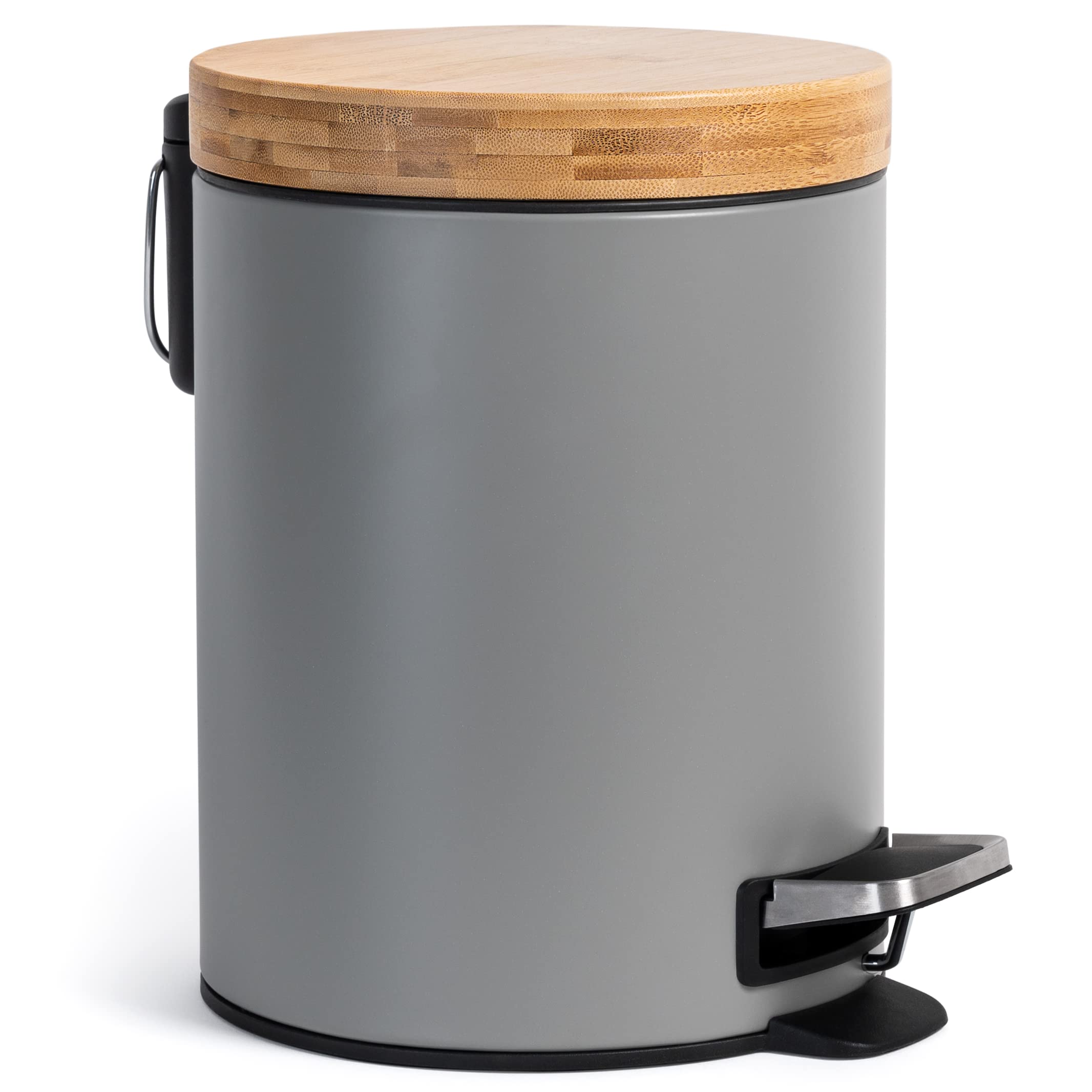 Kazai. 5L Designer Bathroom Bin | Superior Bamboo | Soft Closing | Anti-Finger | Grey