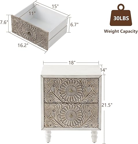 Miniatura 2 de COSIEST Mesita de noche, 14 pulgadas de profundidad x 18 pulgadas de ancho x 21.5 pulgadas de alto, mesa auxiliar de MDF con 2 cajones, mesa de