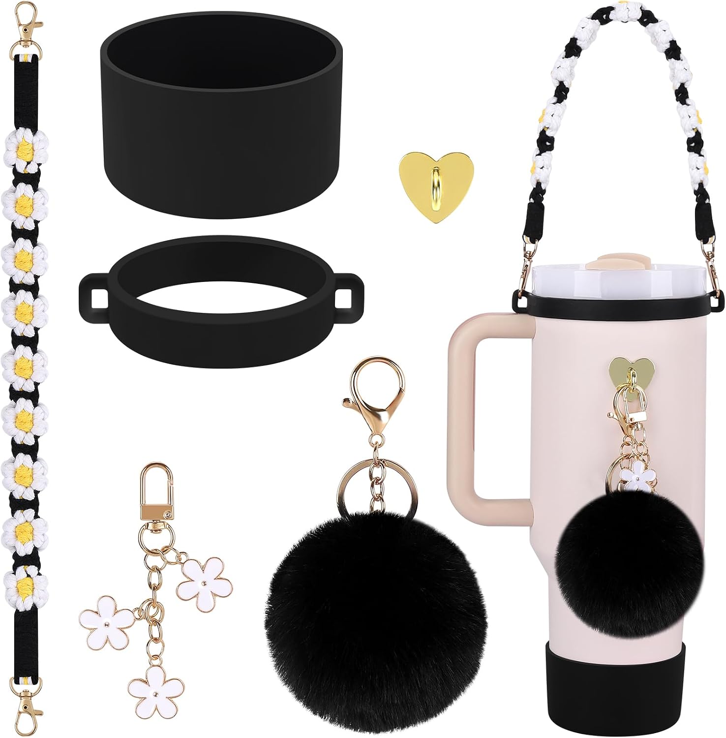 Accmor 6PCS Stanley Cup Accessories Set, Including Water Bottle Handle Strap, Silicone Cup Boot Base Protector, Keychain & Charms for Stanley Cup 40oz & 30oz Tumbler