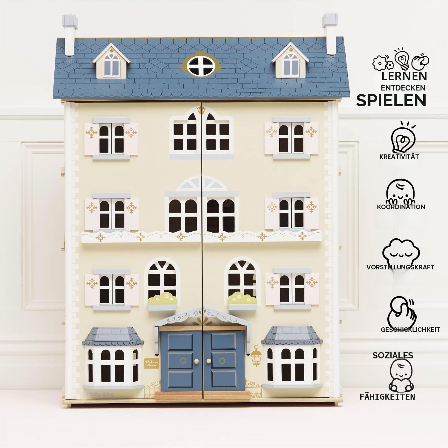 Le Toy Van - Palace House Large Wooden Doll House, 5 Storey Wooden Dolls House Play Set - Suitable for Ages 3+