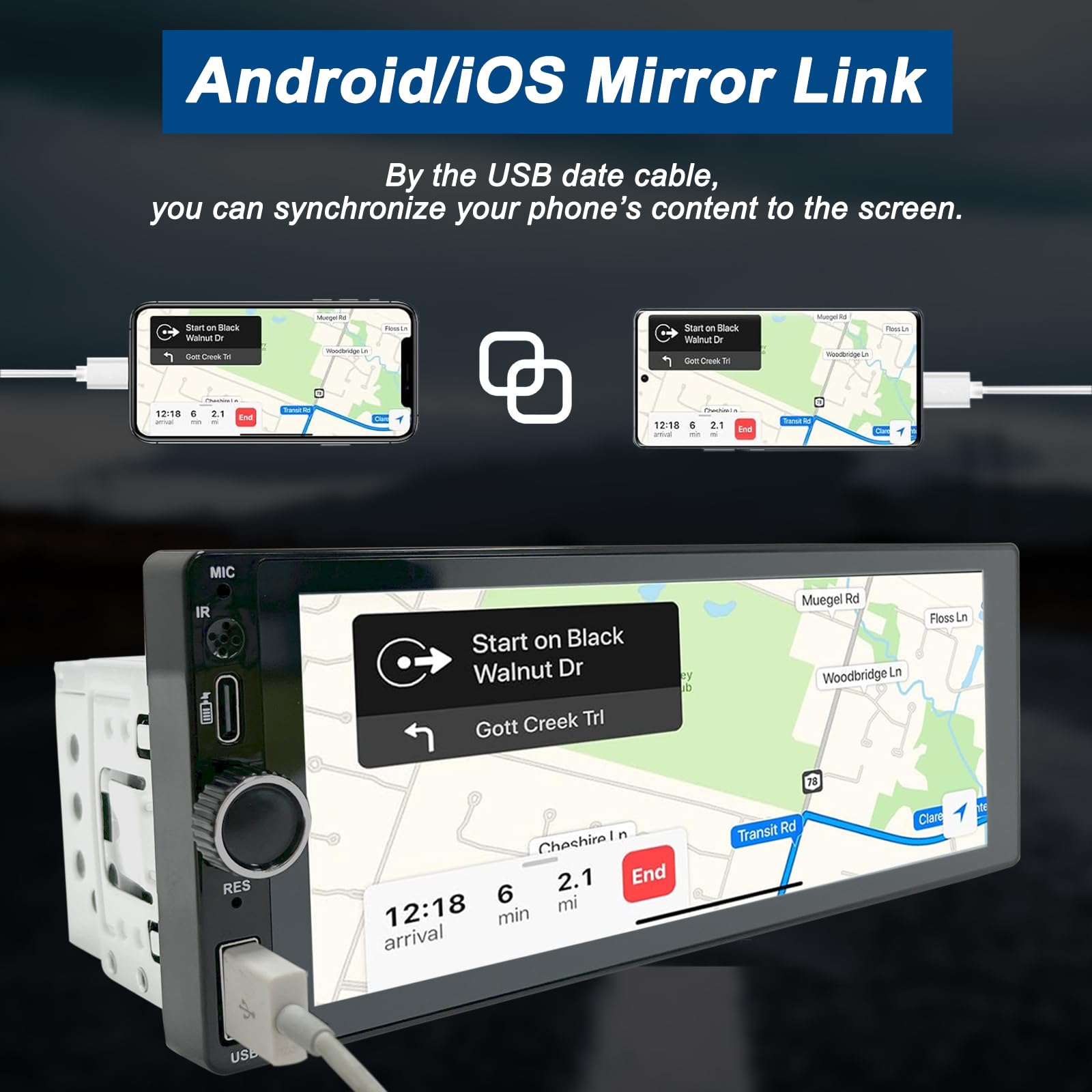 Wireless Autoradio CarPlay 1 DIN - 6.86 Pouces HD Ecran Tactile Radio Car Play sans Fil Soutien PhoneLink iOS/Android avec Caméra de Recul, RDS Radio FM/Type-C de Recharge/Mic/EQ/SWC