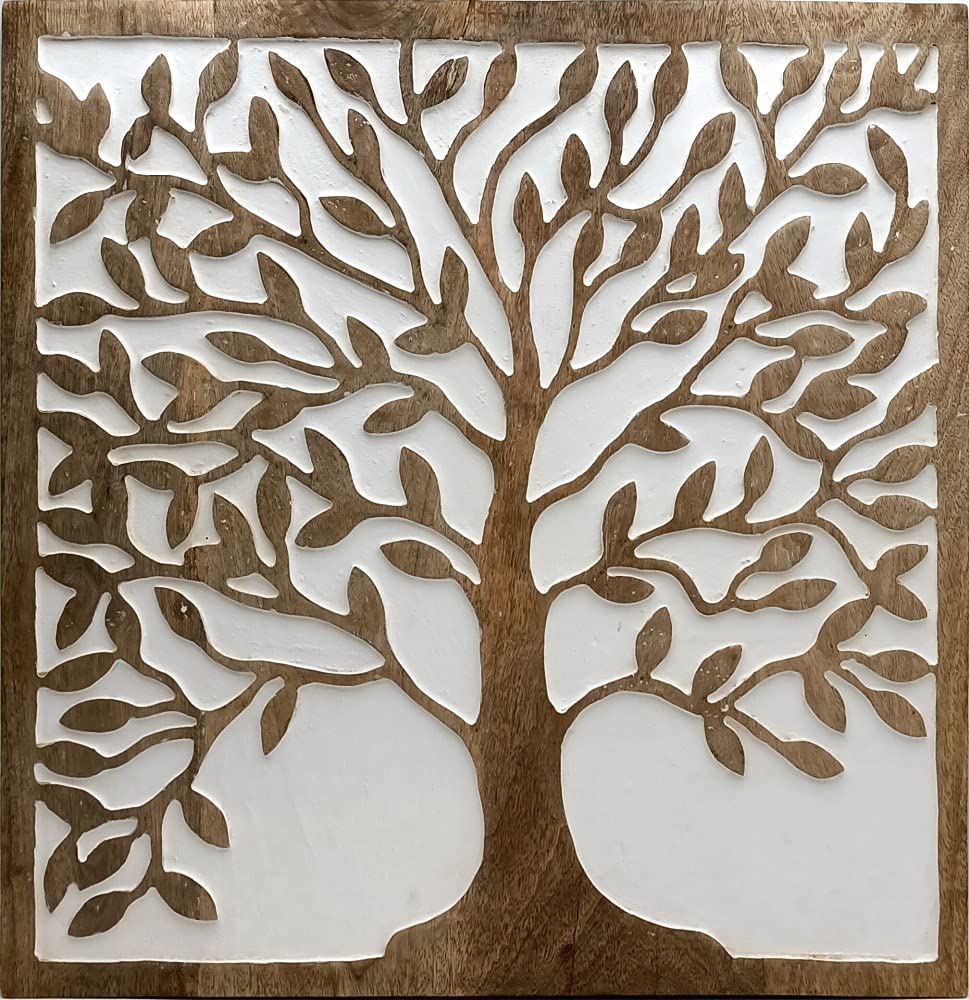 BPA Deco Dream Wall Panel |Wall Art Living Room Decor Mandala Canvas |Home Accent Livingroom Dining Bedroom Entryway Gifts | Decoration Painting | Solid Square Wood Natural (Tropical White)