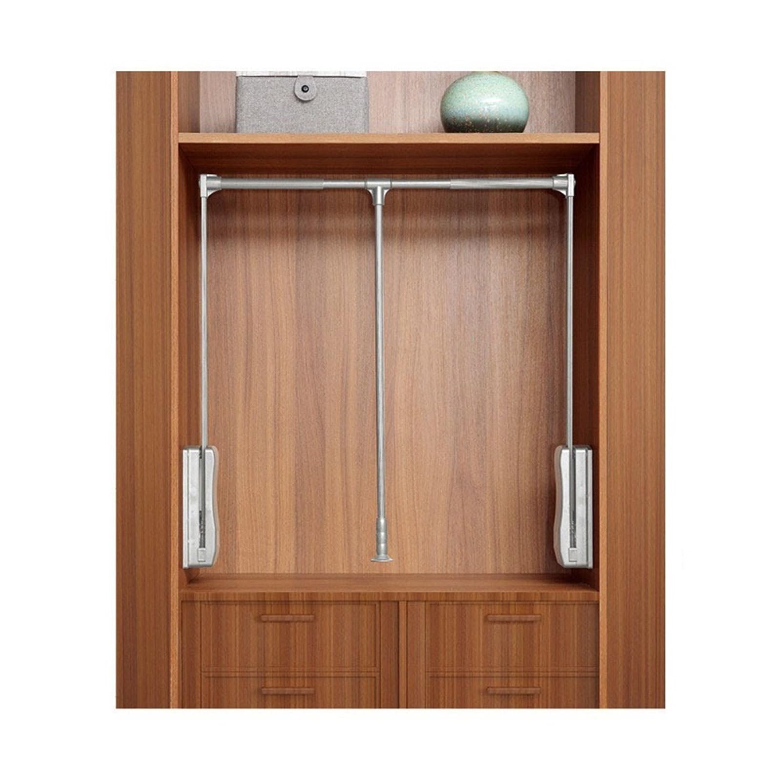 ATEUXOL Adjustable Pull Down Wardrobe Rail Summit Pull Down Hanging Rod Retractable Clothes Rail Lifting Rack With Soft Close For Wardrobe Walk In Closet Household Use(Silver-930-1250mm)