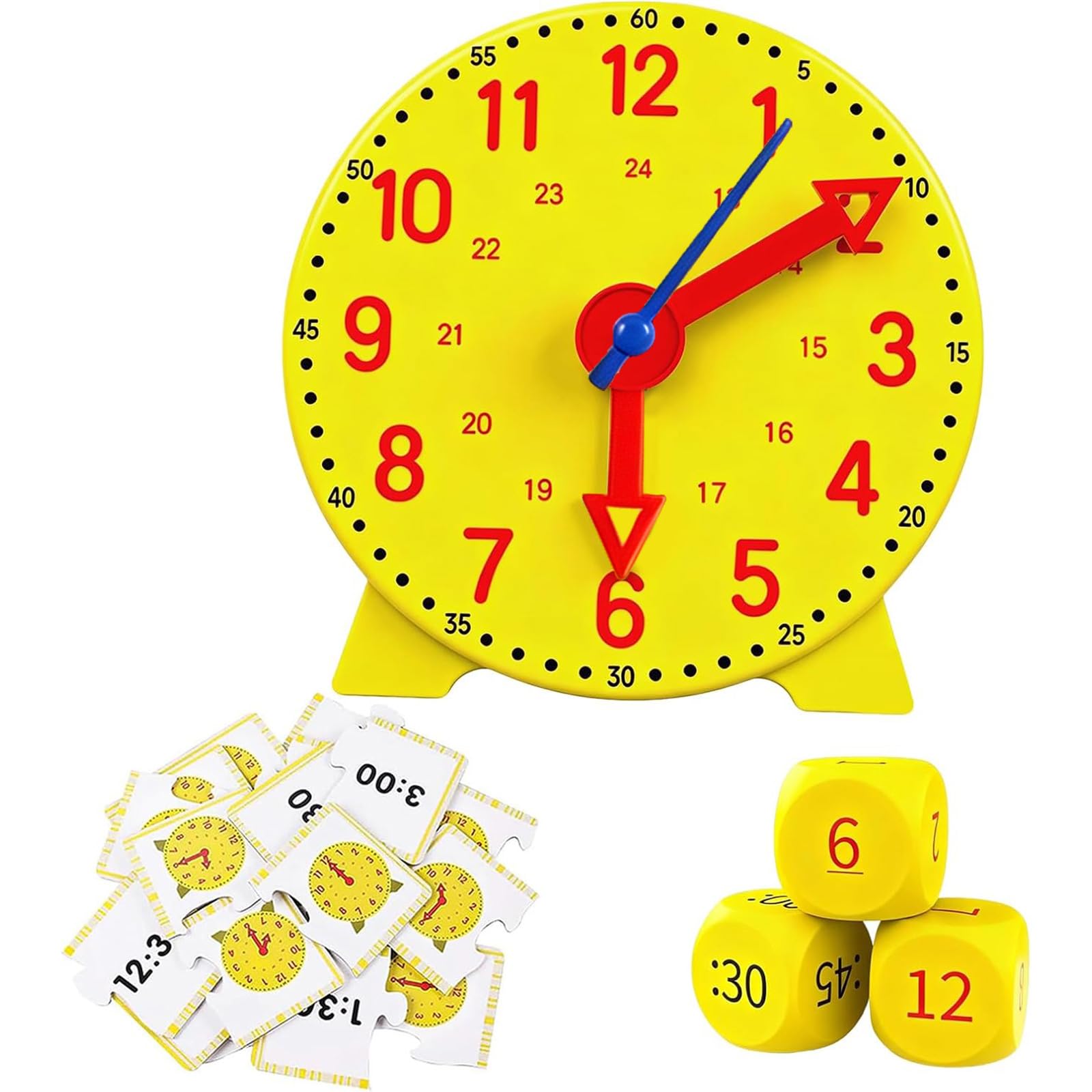 Tudegy Learning Clock for Kids,Time Teaching & Demonstration Clock Model,Includes 3 Dice and 12 Double-Sided Cards,Early Education Telling the Time for Children