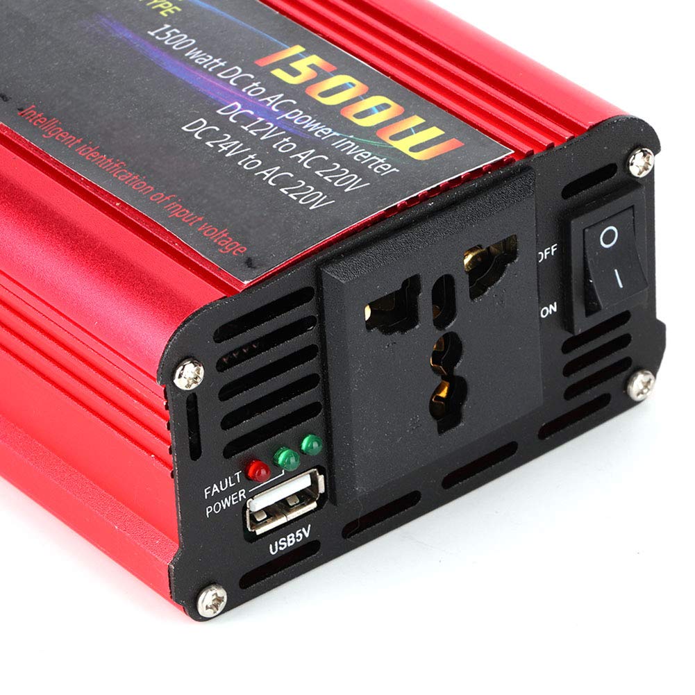 Qiilu Inversor de Corriente 1500W para Coche, Transformador De 12v A 220v Convertidor Onda Pura sinusoidal con Puertos USB De 3,1