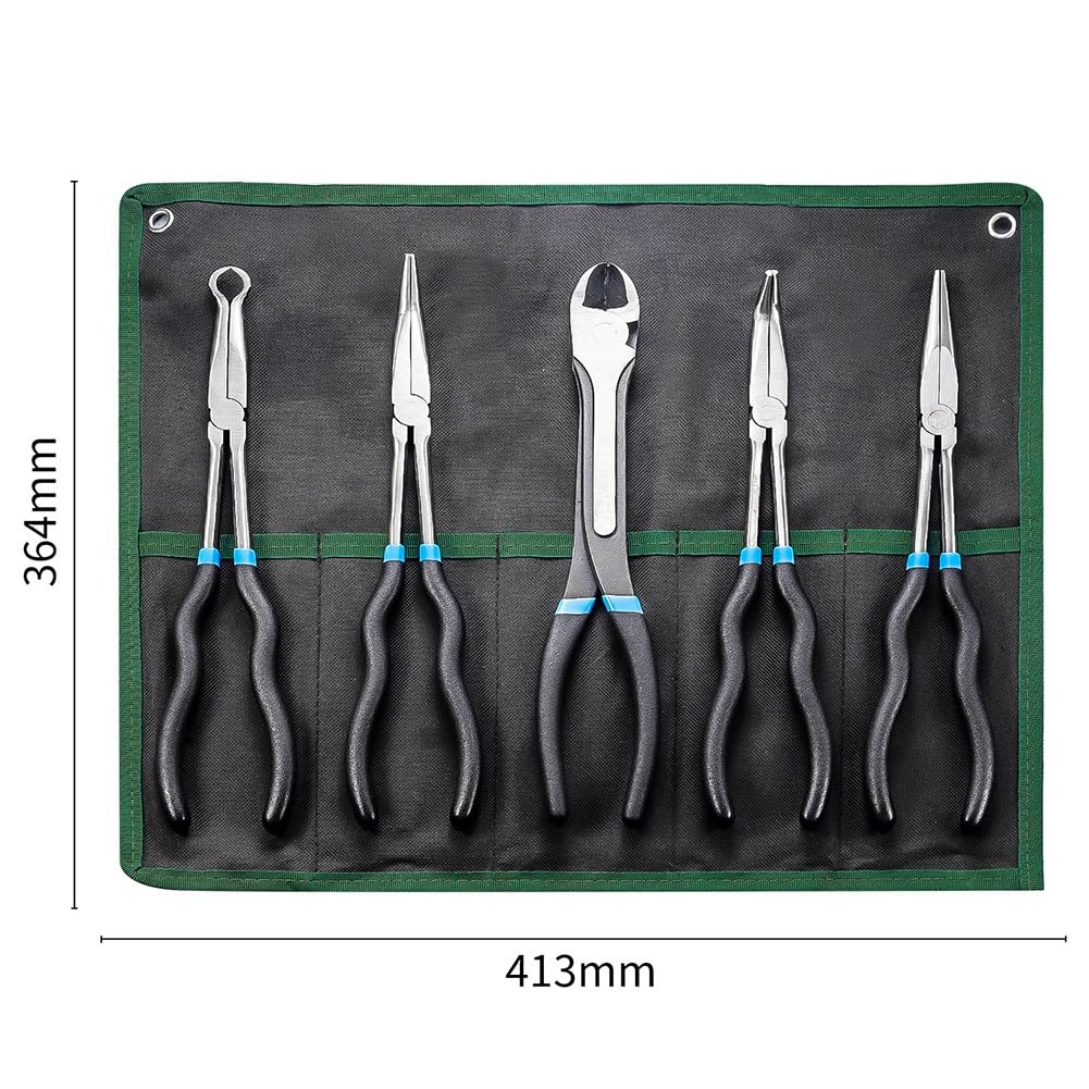 Lot de 5 pinces à bec long avec pointes droites et incurvées 0 45 coudées à 90 degrés en métal avec poignée en caoutchouc antidérapante pour travail de précision, noir, lot de 5