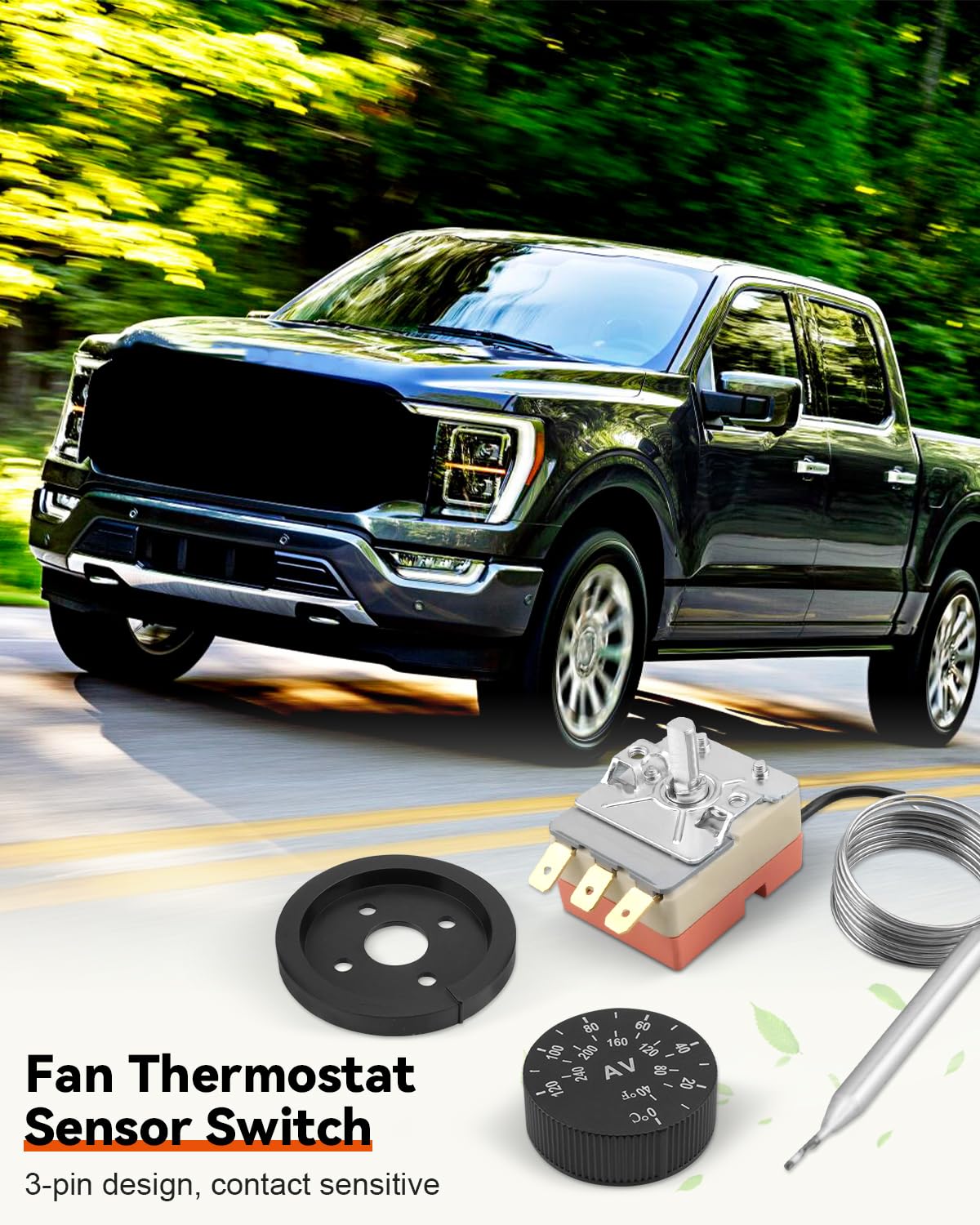 32-248'F Adjustable Electric Radiator Cooling Fan Thermostat Switch with Stainless Temperature Control Probe Sensor Kit for Automotive Car Truck RV