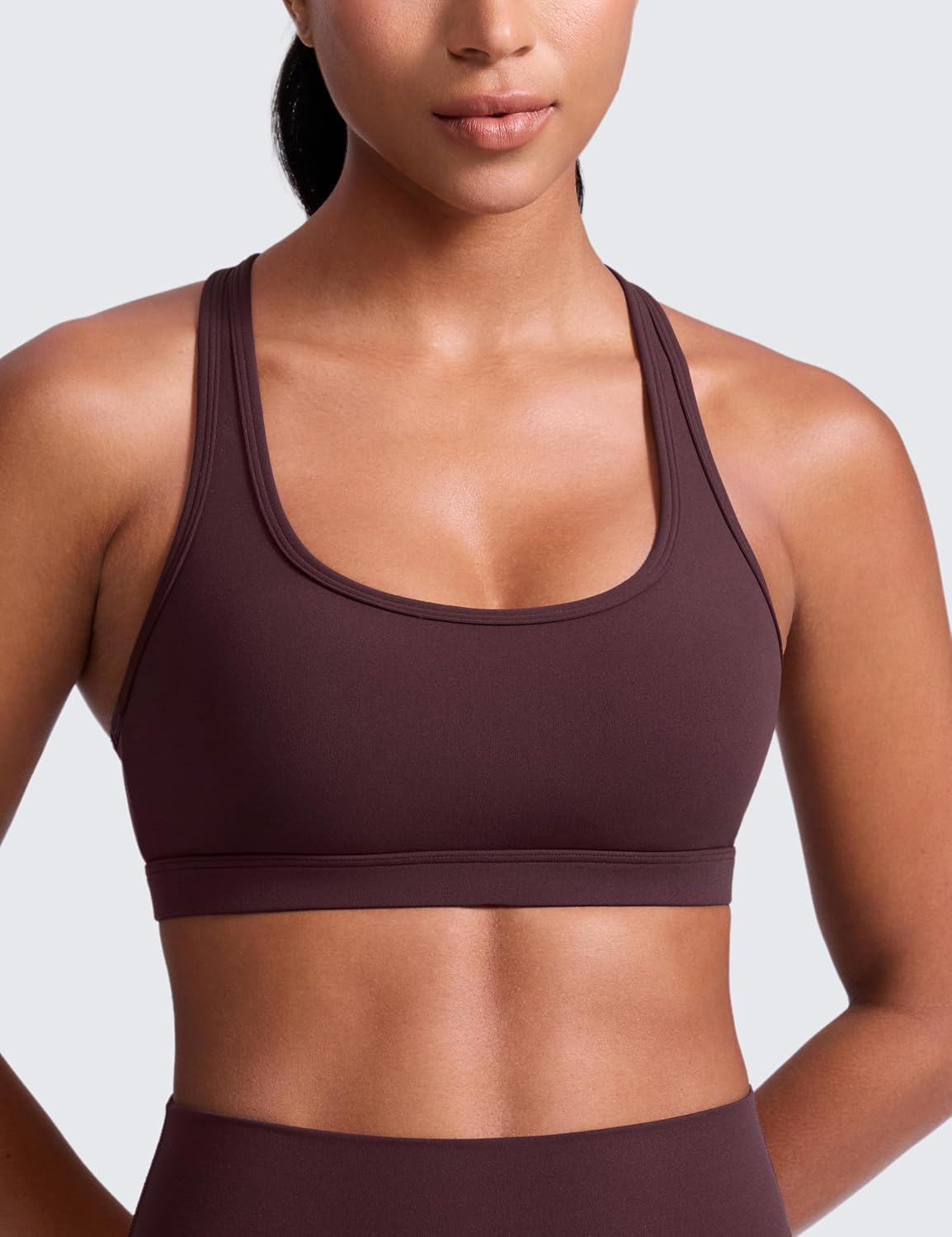 CRZ YOGA Butterlift Cut-Out Racerback Sports Bras for Women - Scoop Neck Medium Impact Padded Pilates Gym Workout Top