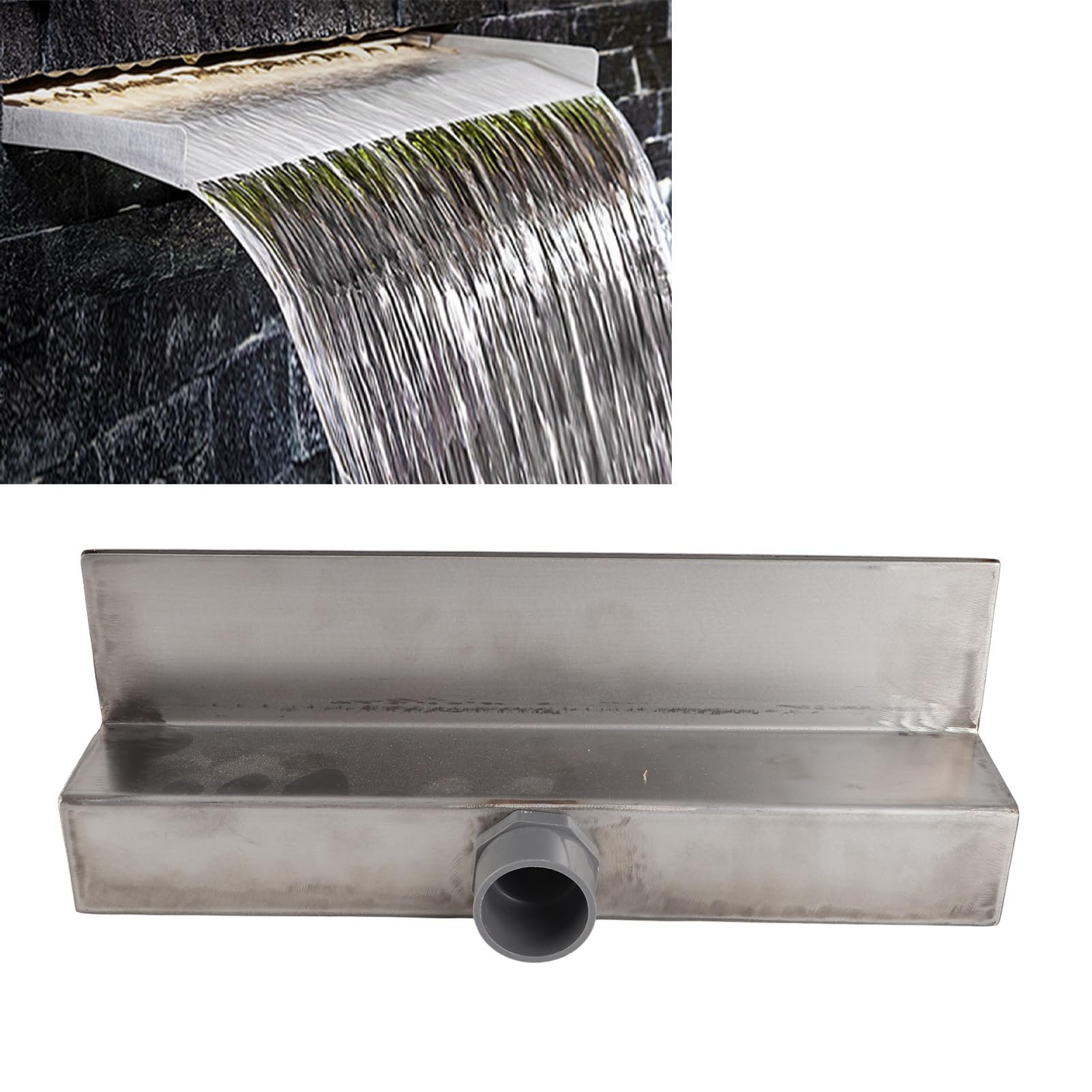 Salida de Cascada, Aliviadero de Fuente Decorativo de Acero Inoxidable 304 con Elegante Acabado Pulido y Diseño de Apertura Superior Amplia, para Patio, Jardín, Villa, Piscina (300MM)