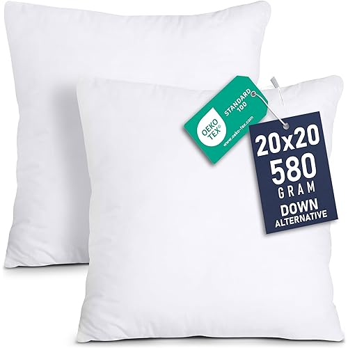 Utopia Bedding Throw Pillows Insert (Pack of 2, White) - 20 x 20 Inches Bed and Couch Pillows - Indoor Decorative Pillow