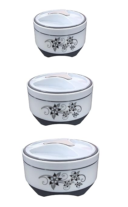 Kotak Sales 3 Piece Set 800ML 950ML 1500ML Casserole Insulated Thermal Hotpot Hot Cold Food Carrier Storage Inner Stainless Steel Serving Soup/Dal/Rice/Rotis/Sabji/Kheer Gift Set (Grey)