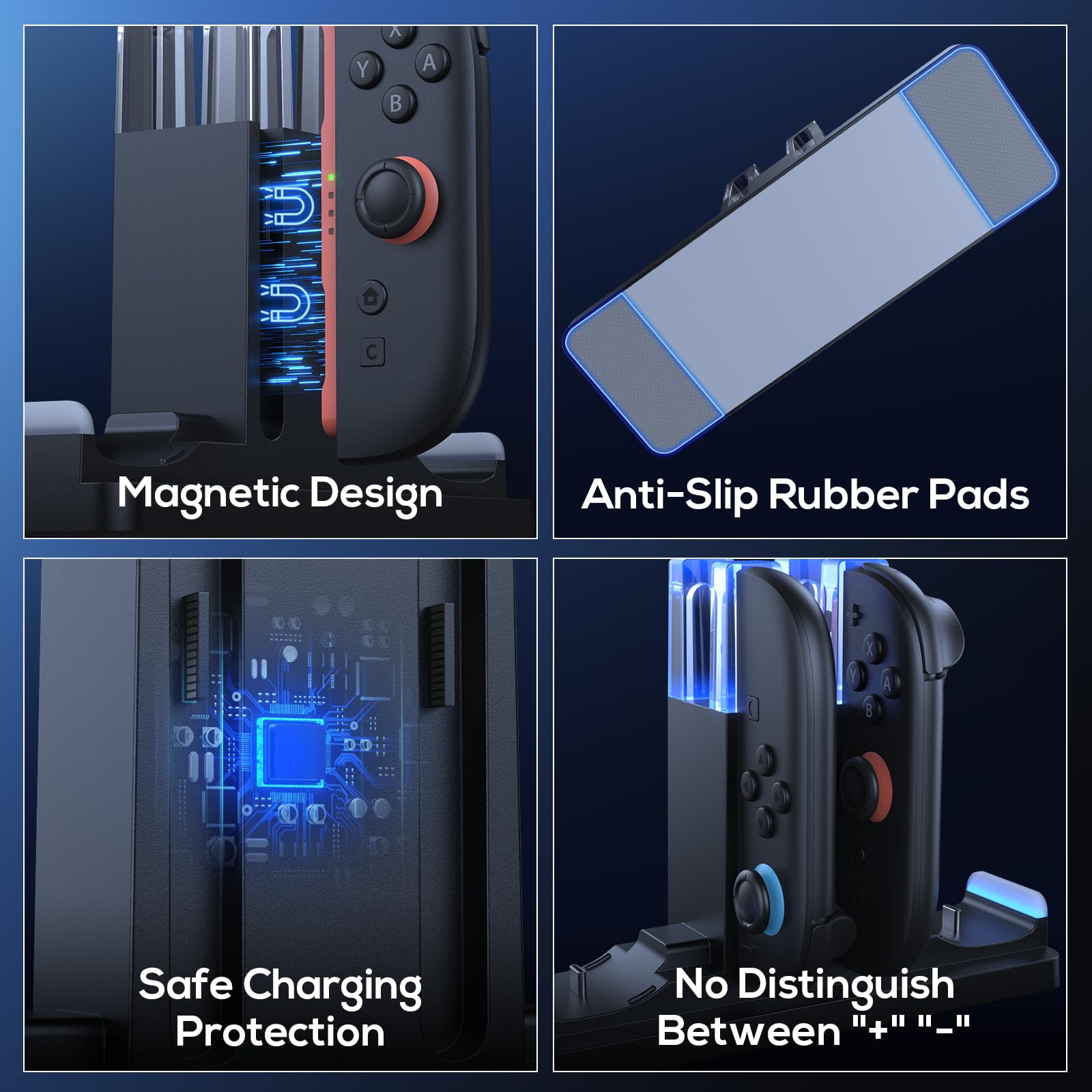FASTSNAIL Ladestation kompatibel mit Switch 2 für Joycon 2, Ladehalterung für Switch 1/2 Pro Controller, Ladeständer für Joycon 2 & Pro Controller mit Ladestandanzeige und USB-Kabel