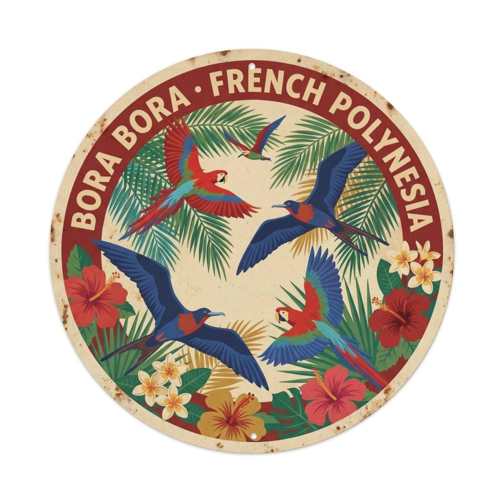 Olyhtr 8X8inch Classic Style Tropical Bird Borabora Polynesian Travel Vintage Metal Tin Sign