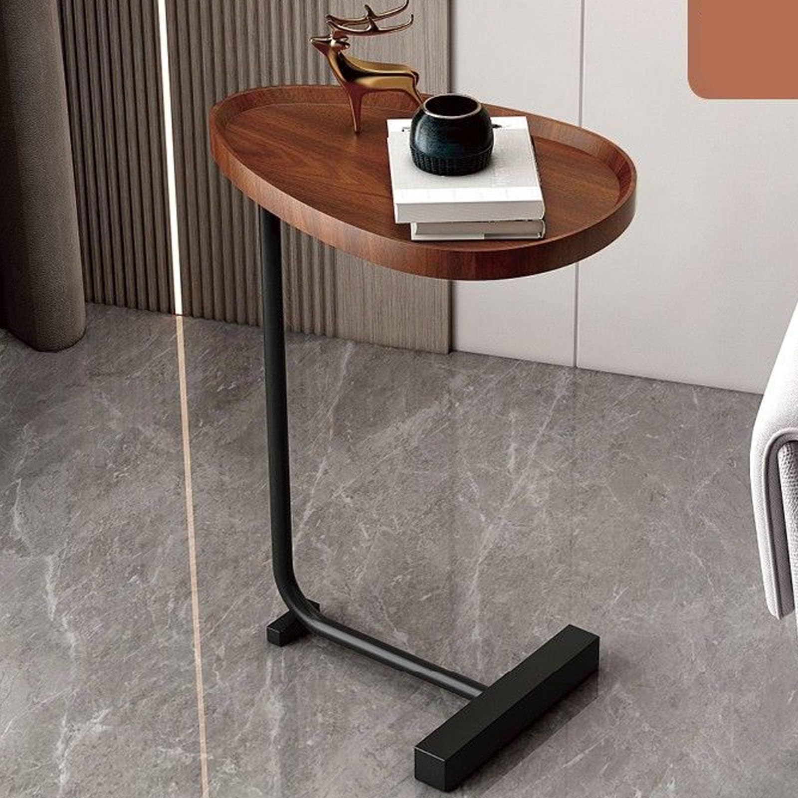 SXZenSpace C Shaped End Table Wood, Couch Side Modern,C Tables, Small for Living Room Bedroom And Space,black walnut black
