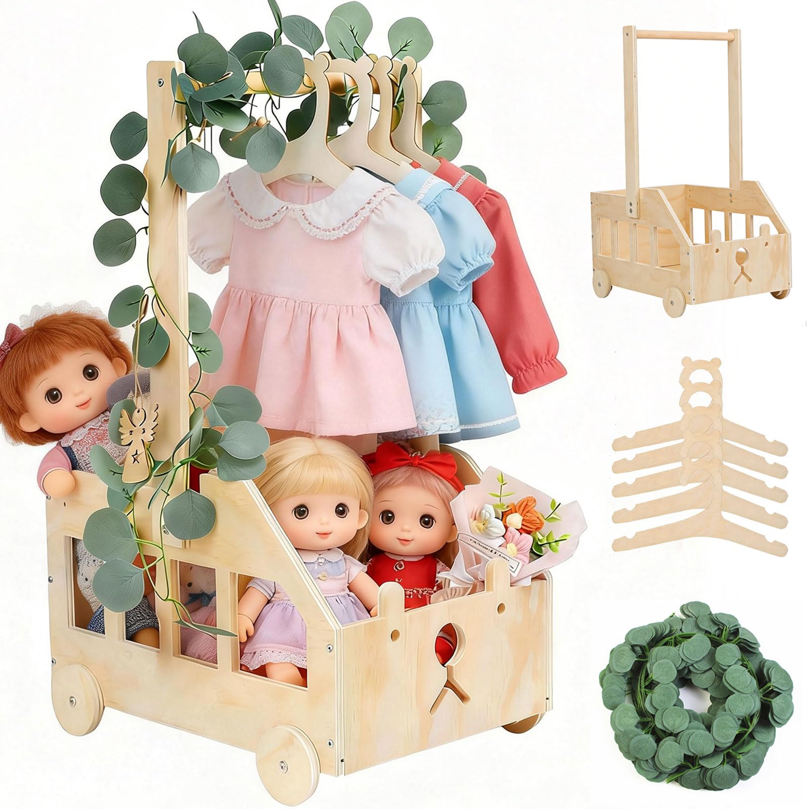 Houbobo Wooden Baby Shower Crate Closet with Handle, Baby Shower Basket on Wheels, Includes 5 Toddler Hangers, Easy Assembly Baby Hamper, Personalized Newborn Gift Boxes for Baby & New Parent