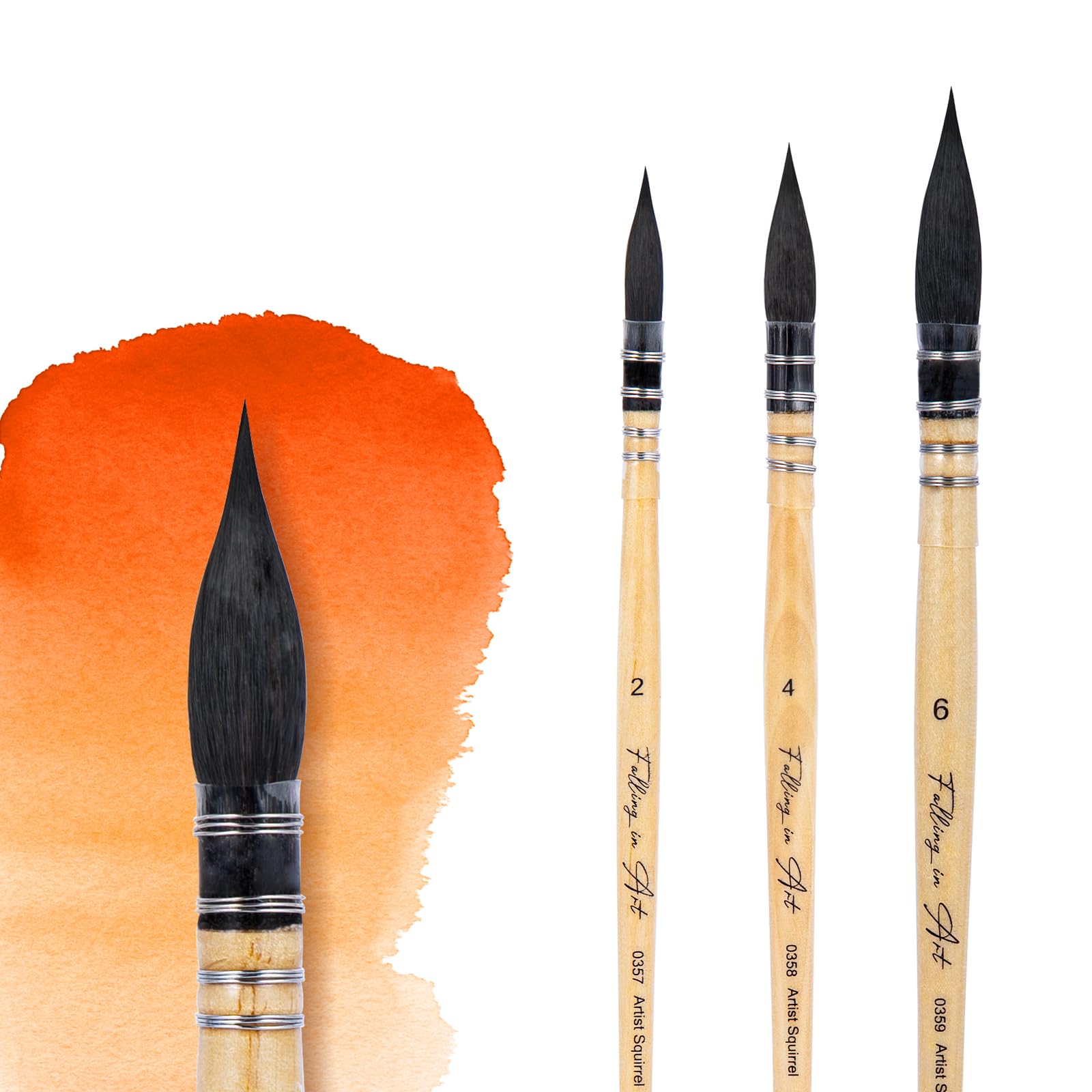 Falling in Art Natural Squirrel Hair Professional Watercolor Paint Brush Round Pointed Paintbrush Set for Fine Details Watercolor