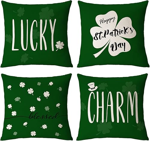Juego de 4 fundas de almohada para el día de San Patricio de 20 x 20 pulgadas fundas de almohada para el día de San Patricio trébol de la suerte