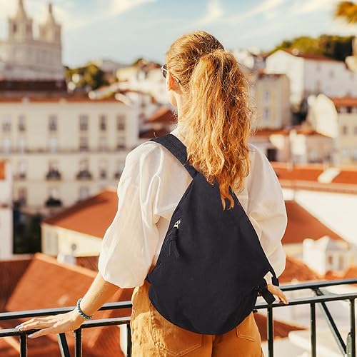 Miniatura 6 de Mochila de lona para mujer, mochila de viaje para hombre, estilo vintage, para mochilas casuales, Negro C, Mochila casual