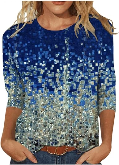 Amazon.com: Blusas para mujer, de manga 3/4 para otoño, con estampado  casual, cuello redondo, holgadas, ligeras, a la moda : Ropa, Zapatos y  Joyería