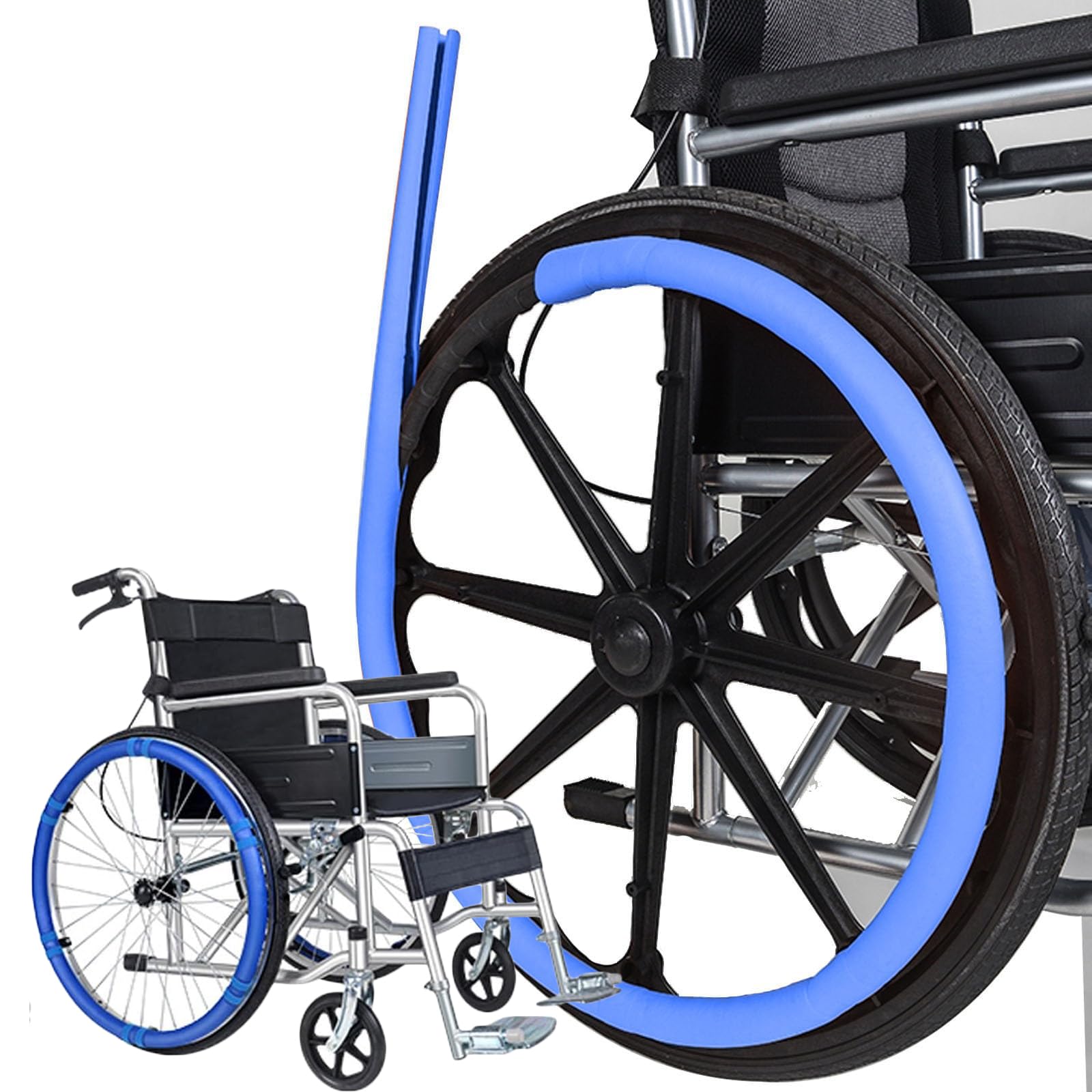 General - Fundas protectoras para llantas de silla de ruedas (20-24 pulgadas), fundas de llanta de silla de ruedas, corte libre (1,7 m), hebilla adhesiva fija (antideslizante y firme), fácil
