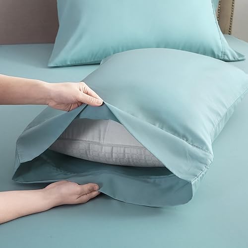 Miniatura 6 de Lyocell - Juego de sábanas de tamaño Queen, rayón derivado del bambú, bolsillo profundo de hasta 16 pulgadas, 4 piezas suaves y sedosas,