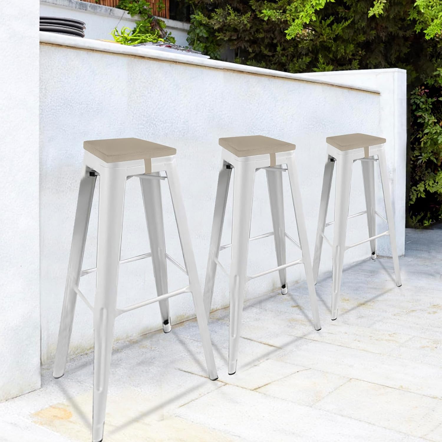 GUEGLSA Outdoor Bar Stool Cushions Square 14 Inch,Non Slip Square Seat Pad with Ties 14x14in,Waterproof Chair Cushions for Bar Stools,Cushion Only,Set of 2,(Khaki)