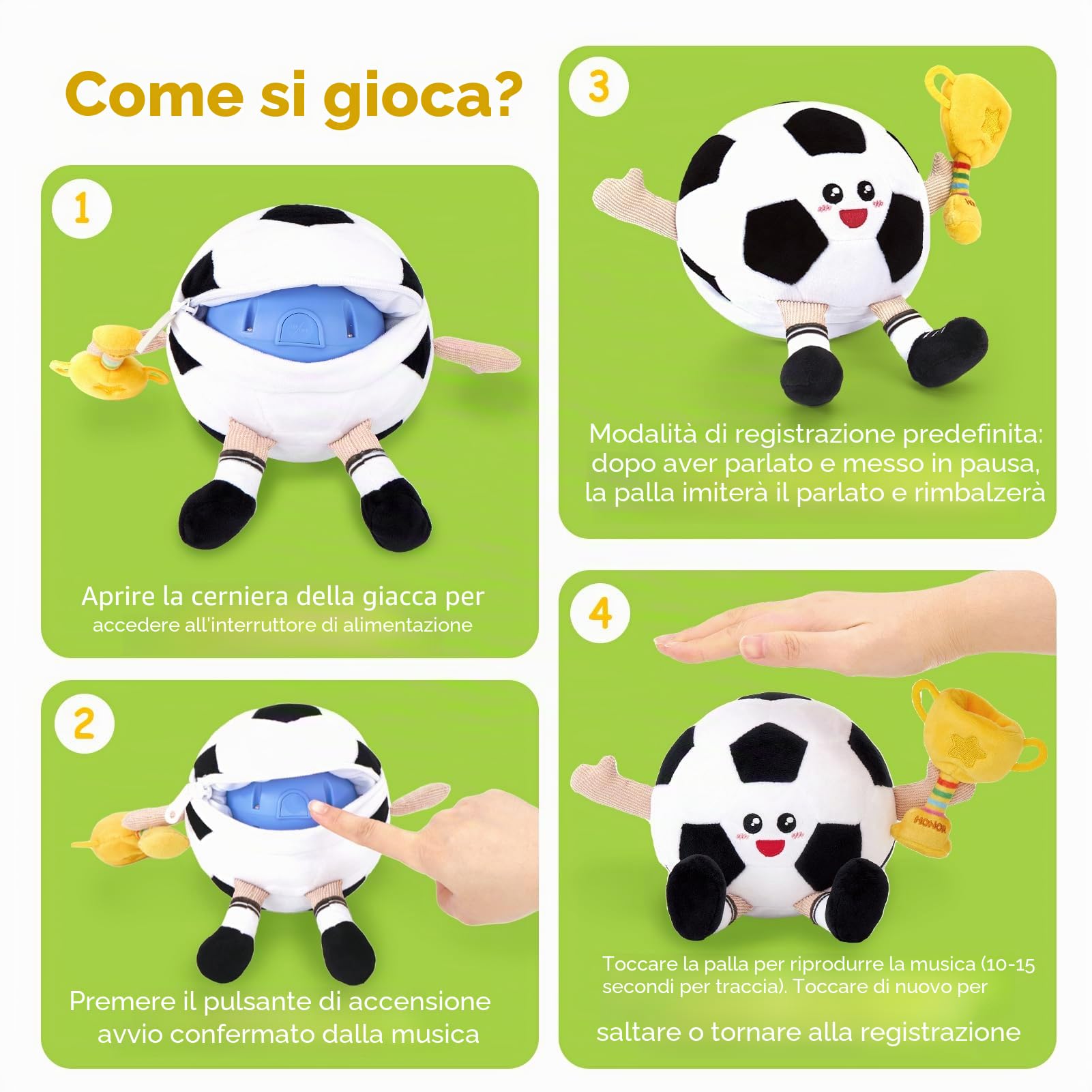 hahaland Giochi Neonato 3 6 9 Mesi, Peluche Calcio Giocattolo Interattivo con Musica e Registrazioni, Gattonare Giochi Regalo Bambini 1 Anno