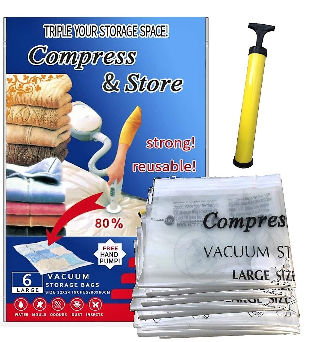 Compress & Store - Space Saver Bags Vacuum Premium Quality Extra Strong, Triple Your Storage Space! for Bedding, Duvets, Pillows, Blankets (Pack of 6 Large)