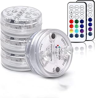 Magnetic Submersible LED Lights with Suction Cups, Waterproof Pool Lights with RF Remote Battery Operated Color Changing Underwater LED Light for Vase Fountain Fishtank Bathtub Party Decor (21K-4P)