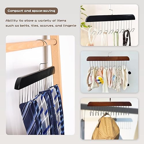 Miniatura 4 de BigOtters 2 ganchos para cinturón para armario, accesorios de madera para colgar en el armario, con 8 ganchos para corbatas de cinturón de armario,