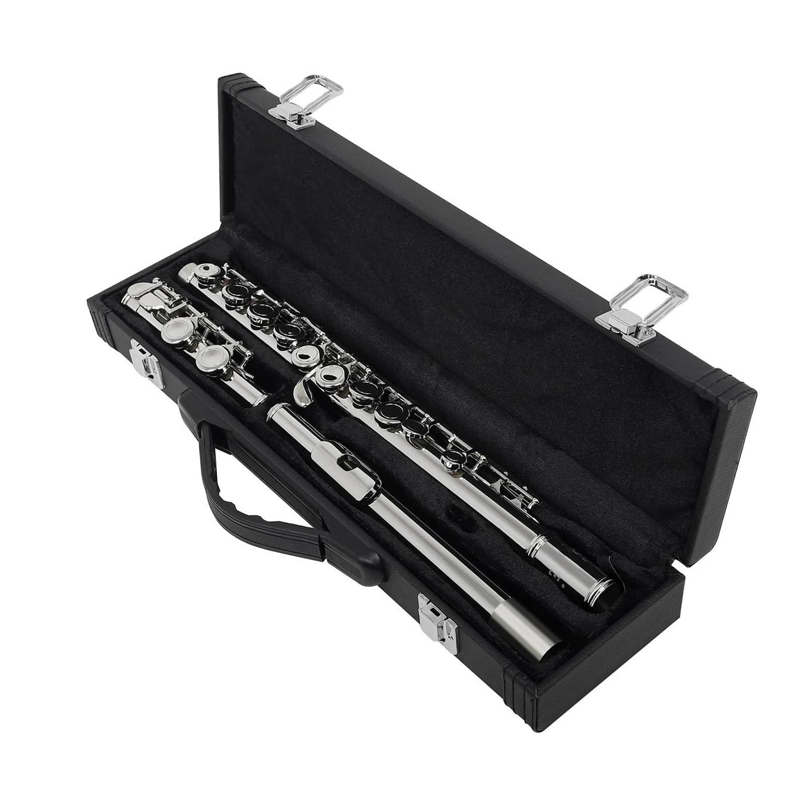 Flauta Transversal Profesional Con Llave C Instrumento Musical Caja De Tela 16 Agujeros Abiertos Cerrados
