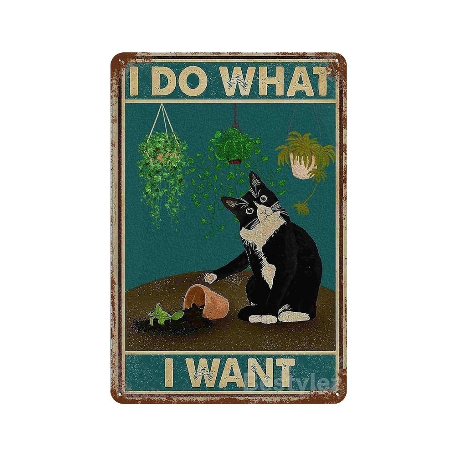 YHGERTKU Funny Retro Cat 5 Wall Art Retro Iron Vintage Metal Tin Sign Poster Modern Decor for Living Rooms Gift 30x20cm