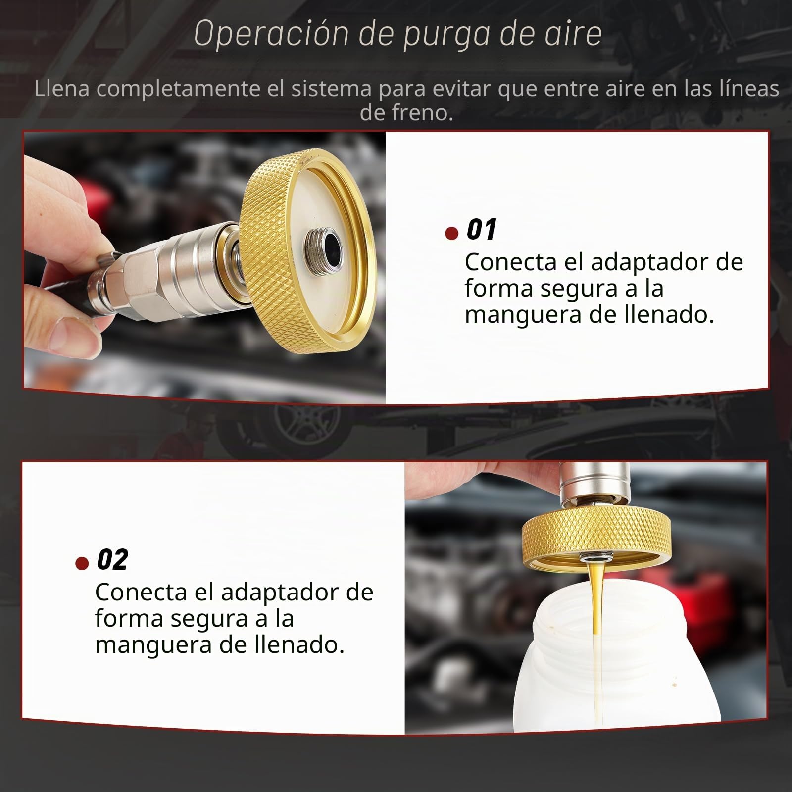 JAOGAUS Dispositivo de Purga de Frenos DC 12V, Sistema Automático Pulsante | para Cambio de Líquido de Frenos, Presión Ajustable 0,5–2,5Bar con Adaptador de Cilindro Maestro y Botella de Recogida, Negro
