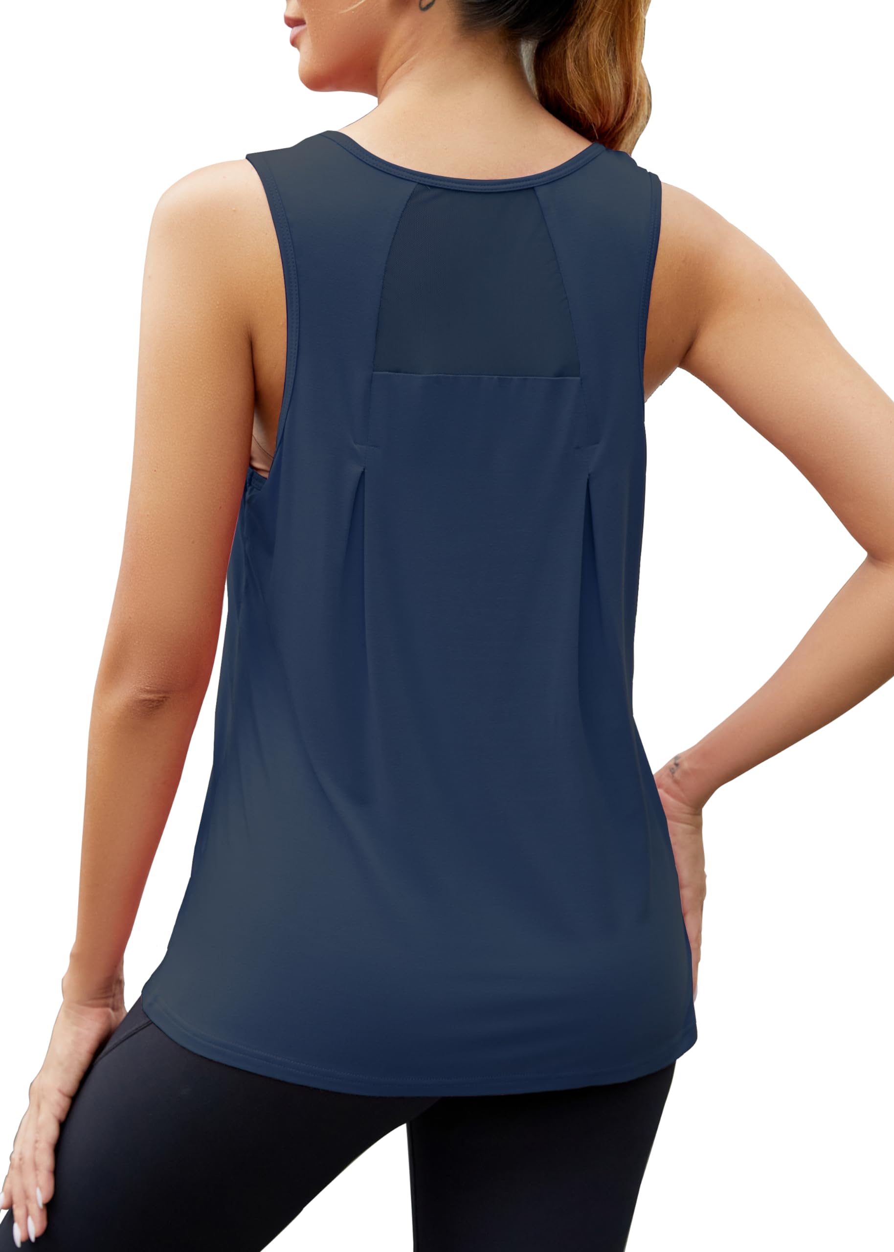 Mippo Camisetas de entrenamiento para mujer, holgadas, de malla, atléticas, sin mangas, para yoga, correr, gimnasio