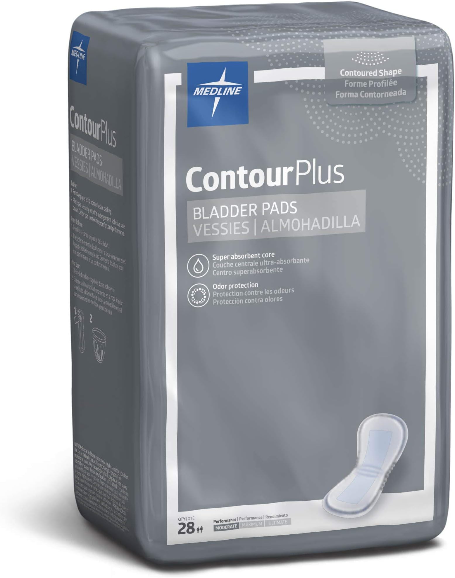 Medline Contour Plus Bladder Control Incontinence Pads, Moderate Absorbency, 5.5" x 10.5" (Pack of 336)