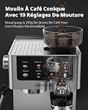 AIRMSEN Espresso Coffee Maker with Conical Grinder and Milk Steamer – 20 Bars, Programmable, Color Touch Screen, Cold Brew and American Compatible, Stainless Steel, 1.8L Tank - 3