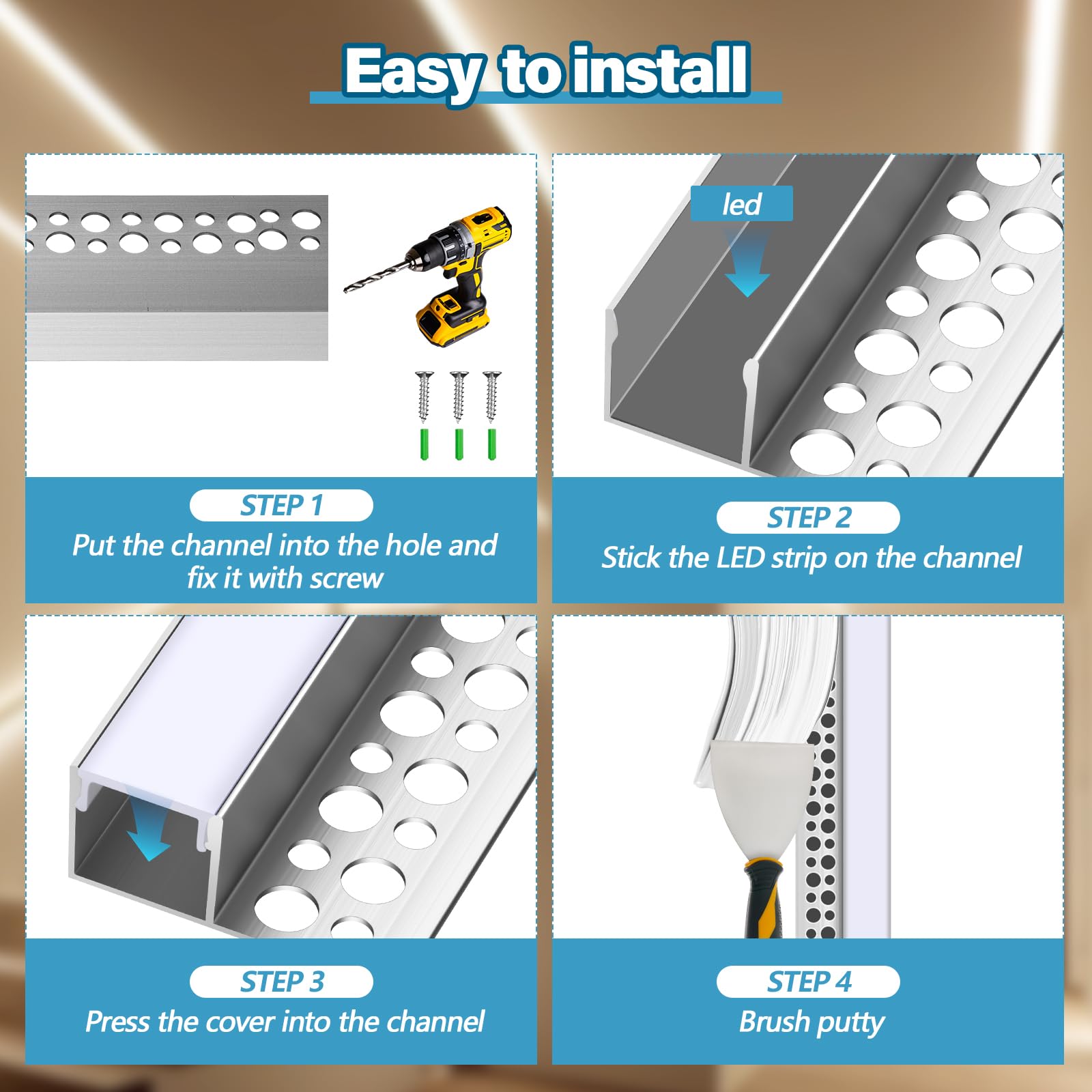 Set Of 8pcs 3.3ft/1m Gypsum Concealed Plaster LED Aluminum Channel LED Light Strip Diffuser Channel, Borderless Embedded Drywall Aluminum * Suitable For Walls And Ceilings, With Milky White Diffuser